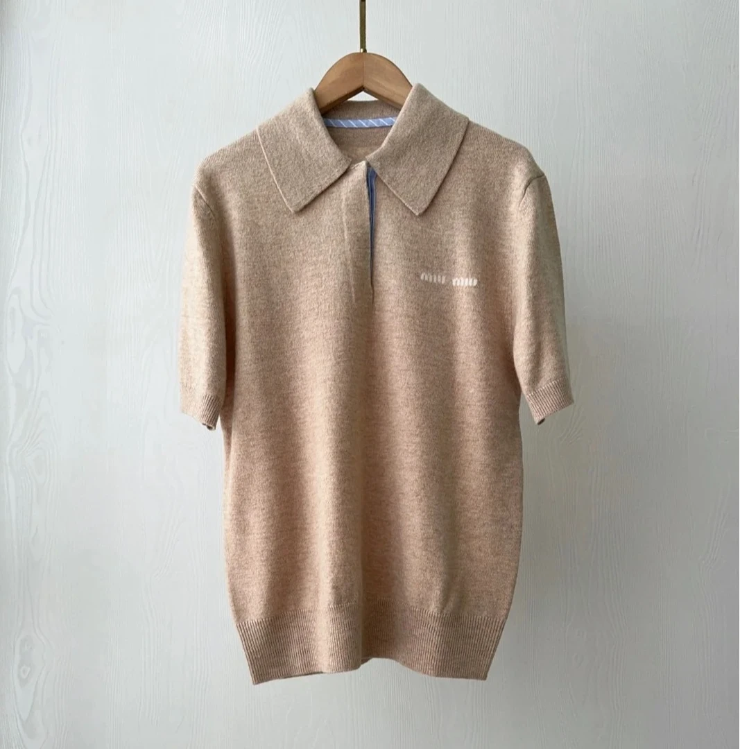 慕溢-25miu时尚三色翻领字母休闲短袖圆领POLO衫百搭