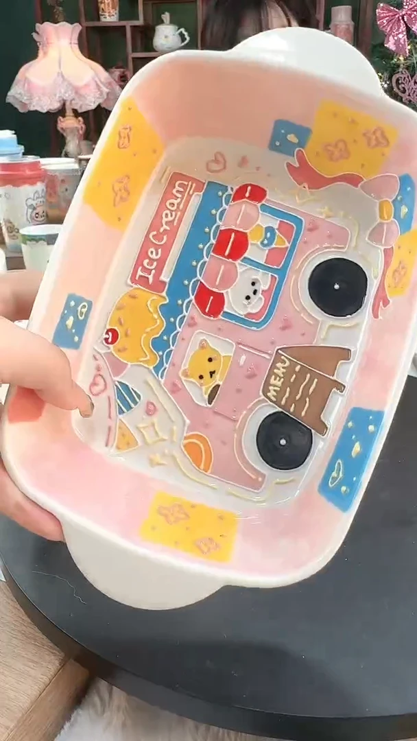 119高温陶瓷釉下彩 手作玉泥 盘子