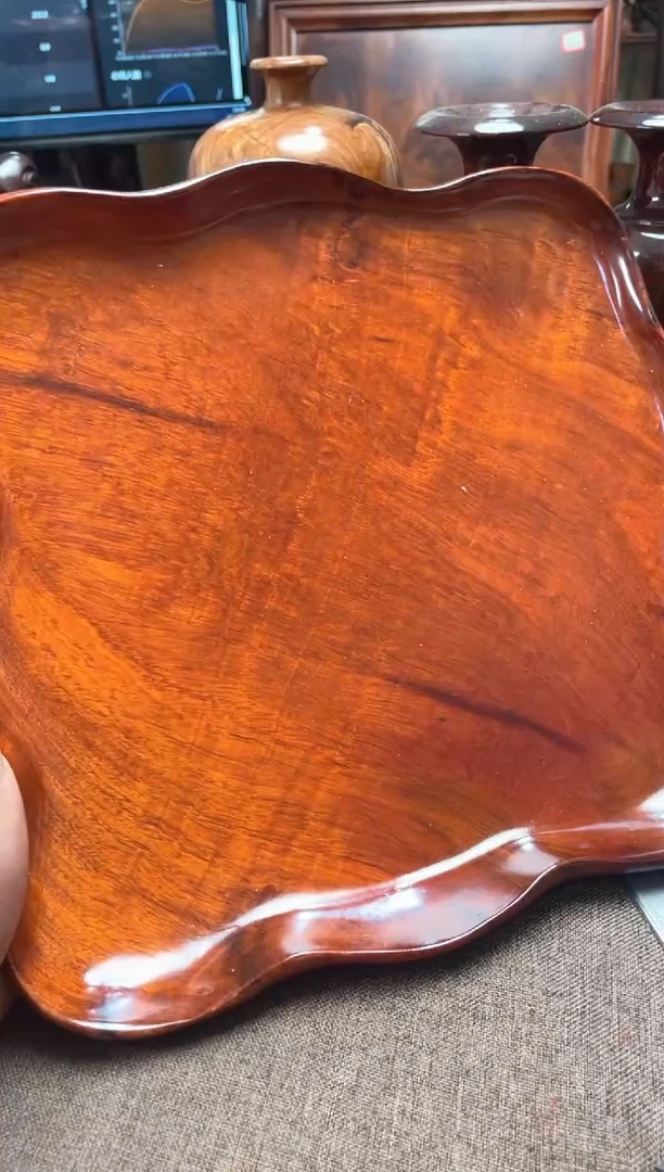 大果紫檀（缅甸花梨）木头款缅花果盘29/28.8/4