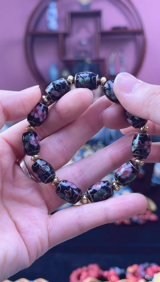 非遗 景泰蓝 手串 鼓珠 黑色