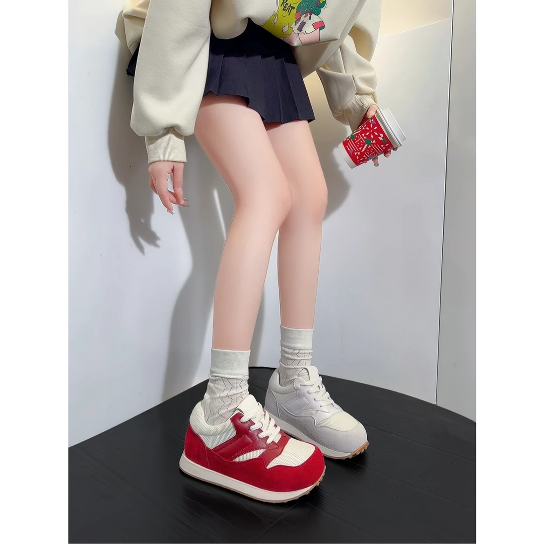 【大福】淘爱朵红色德训鞋厚底增高4cm女士休闲鞋5206