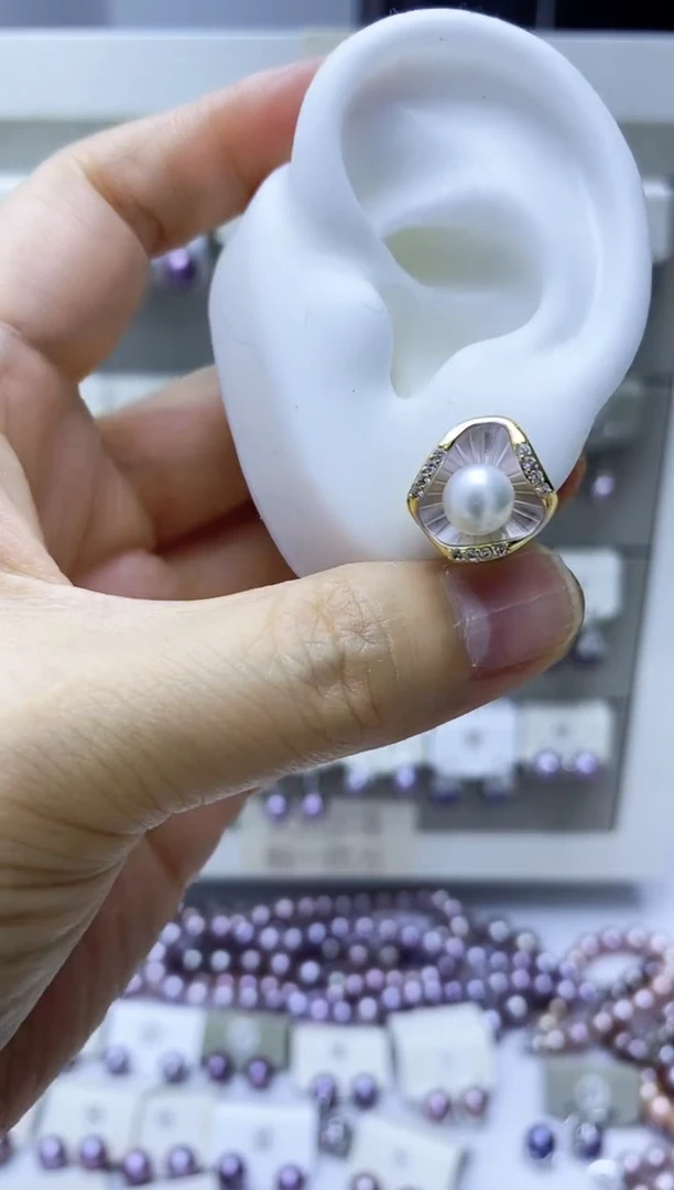 银S925镶嵌淡水珍珠耳饰344