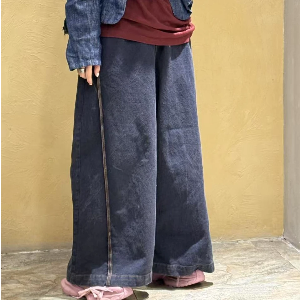 2025春季新款色织侧腰松紧慵懒休闲阔腿裤240909