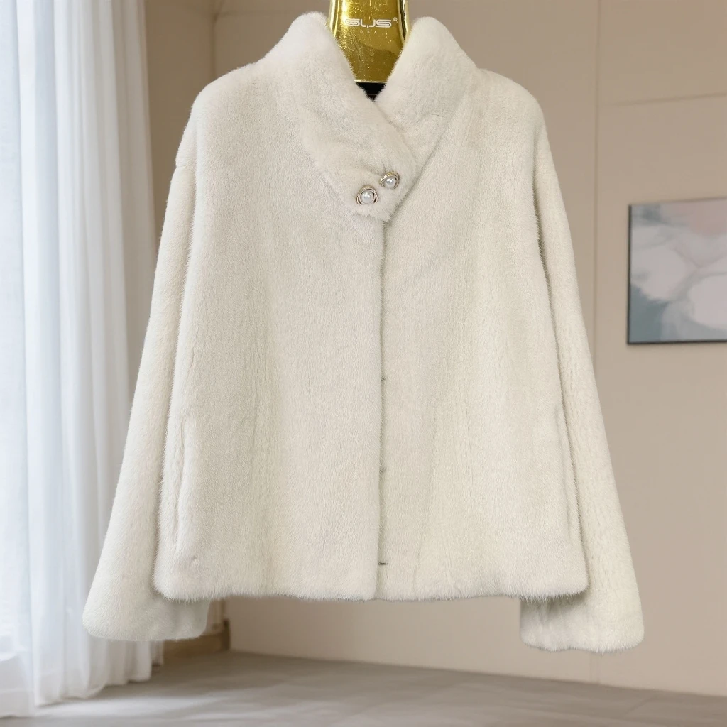 珍珠原色千金短款2025进口水貂皮草短二天鹅绒整貂网红直播福利