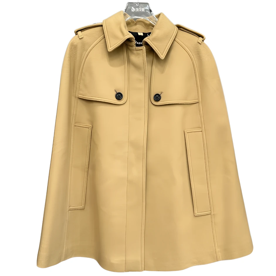 99新 BURBERRY/博柏利 羊绒斗篷大衣卡其色 J1949 女款 S码 CS