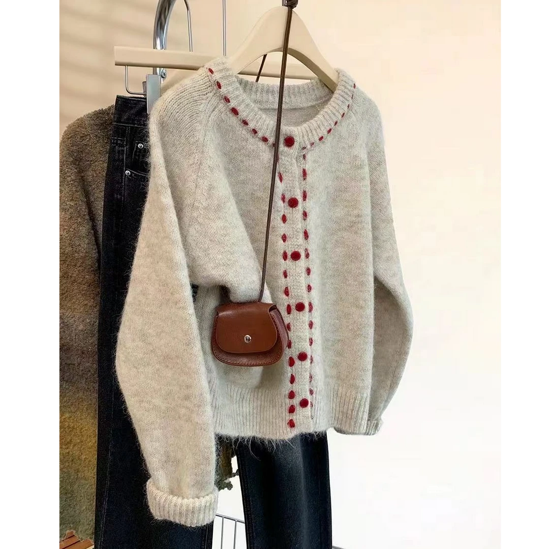 【手工虚线】软糯加厚毛衣外套秋冬新款设计感外穿慵懒针织开衫上衣