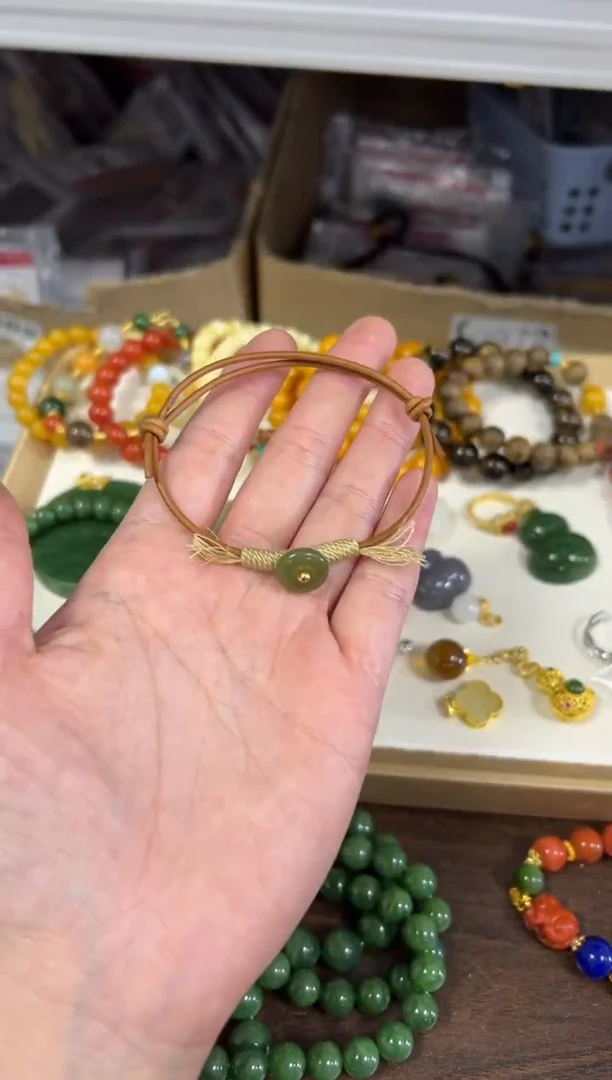 银S925镶嵌手链和田玉和田玉银珠扣子编制手绳[1000]