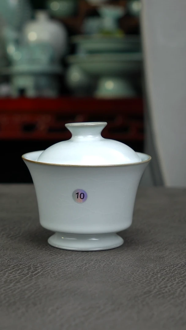 月白釉10号卷足马蹄盖碗 福利简包-二