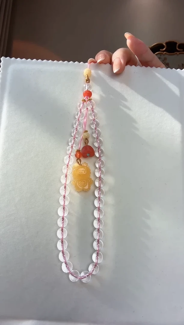 【闪购商品】水晶套链未镶嵌蜜蜡小熊白水晶手机链