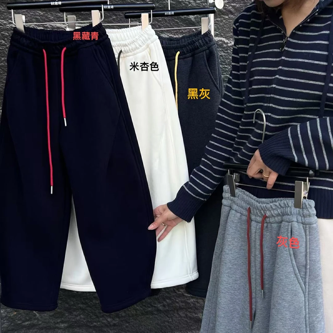 HK潮牌儿童加绒卫裤2025冬款中大童奥利绒休闲裤258827