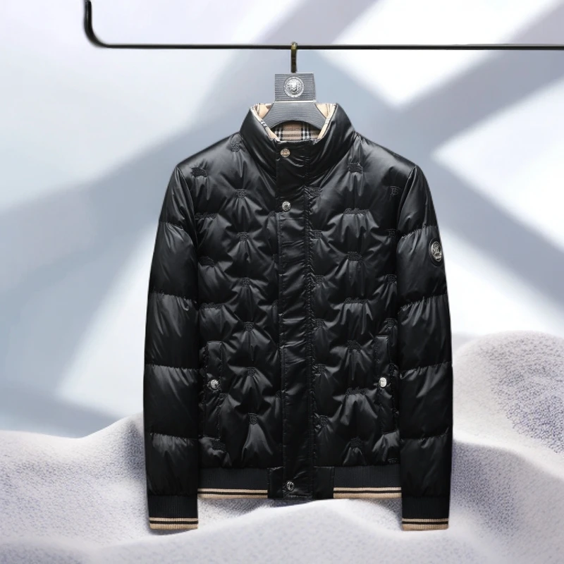 宾斯洛特时尚休闲暗花立领羽绒外套男冬季新款休闲潮流白鸭羽绒服