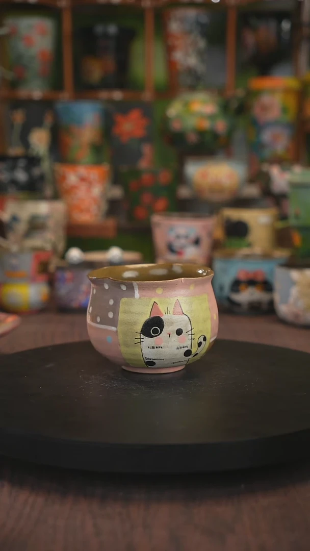 紫砂油画手绘釉下彩脏脏杯