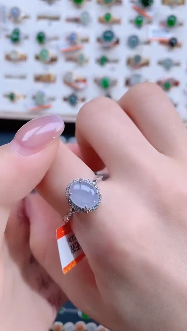 翡翠戒指银S925镶嵌天然翡翠