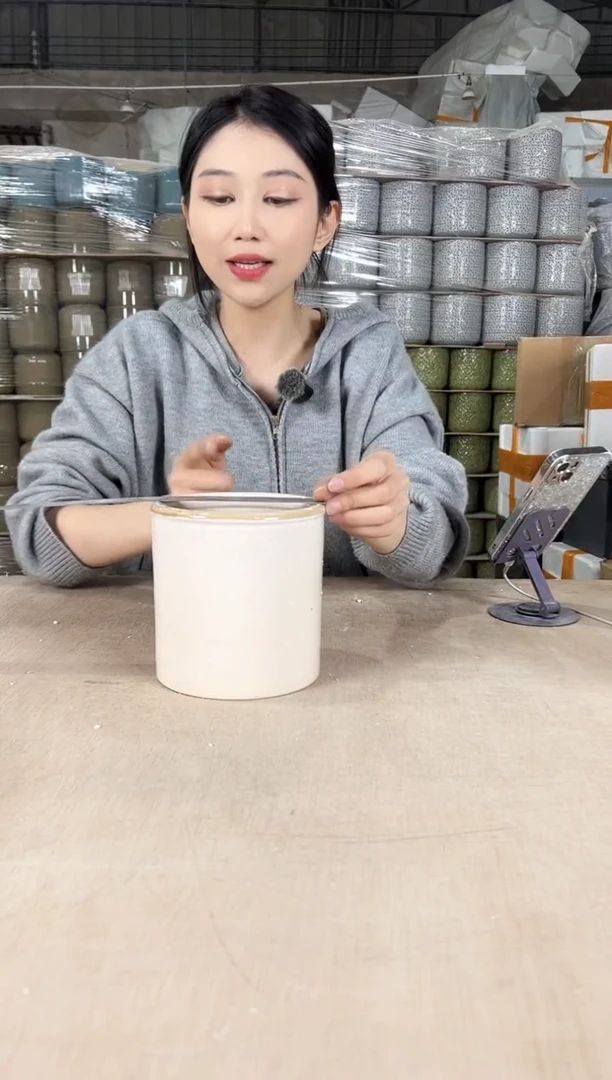 【闪购商品】陶瓷圆口直筒白麻14x14