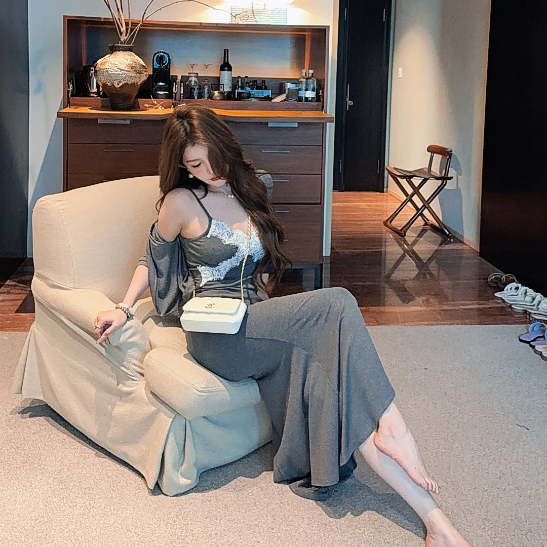 GUIDI GUDI【X特遣队】黄加蓝蕾丝两件套外套+连衣裙套装