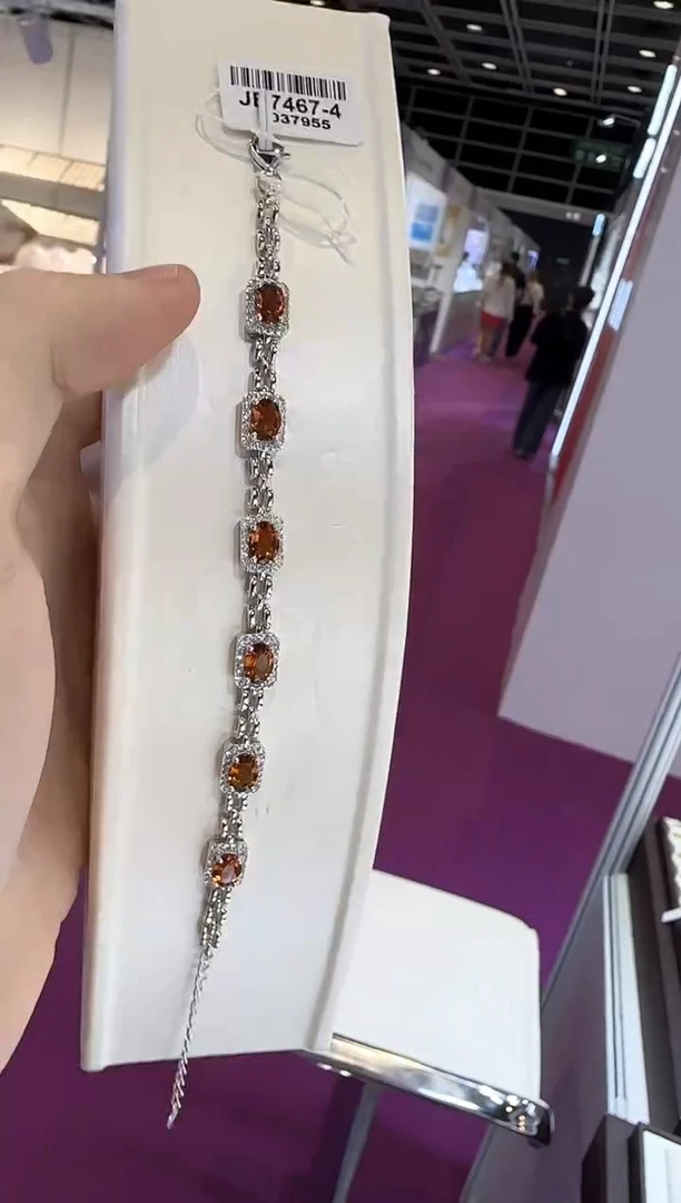 银S925镶嵌手链黄晶5*7mm