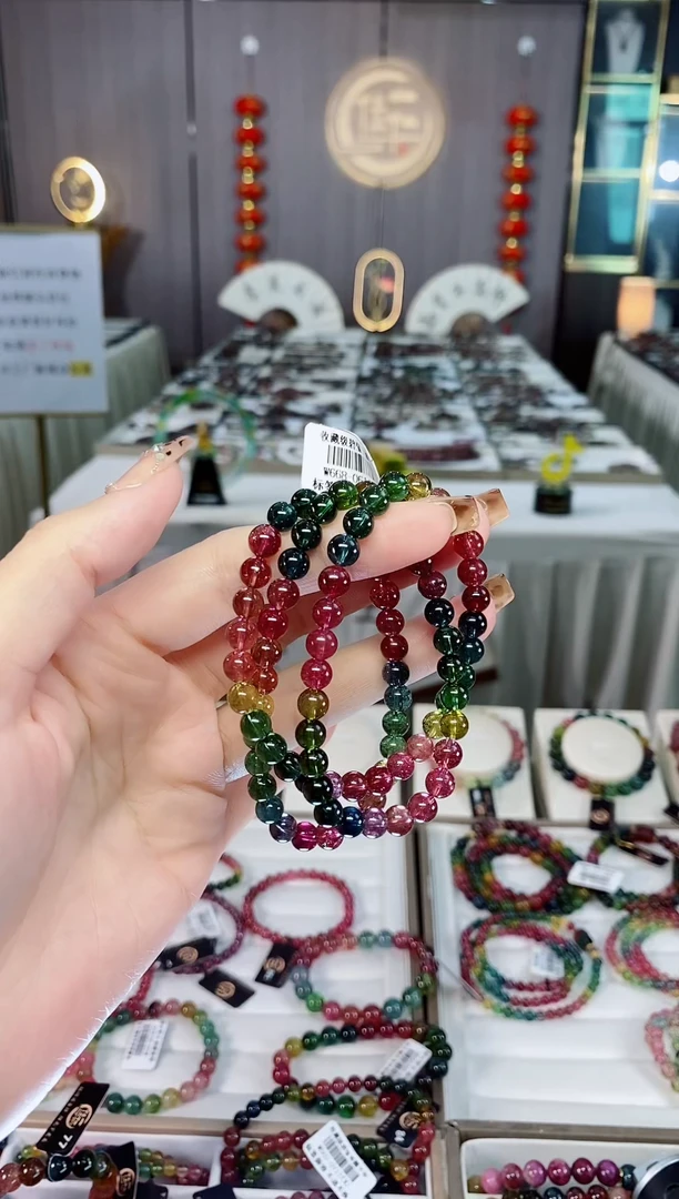 未镶嵌收藏级老矿碧玺色标纯净三圈手串6mm+碧玺dan一物一证