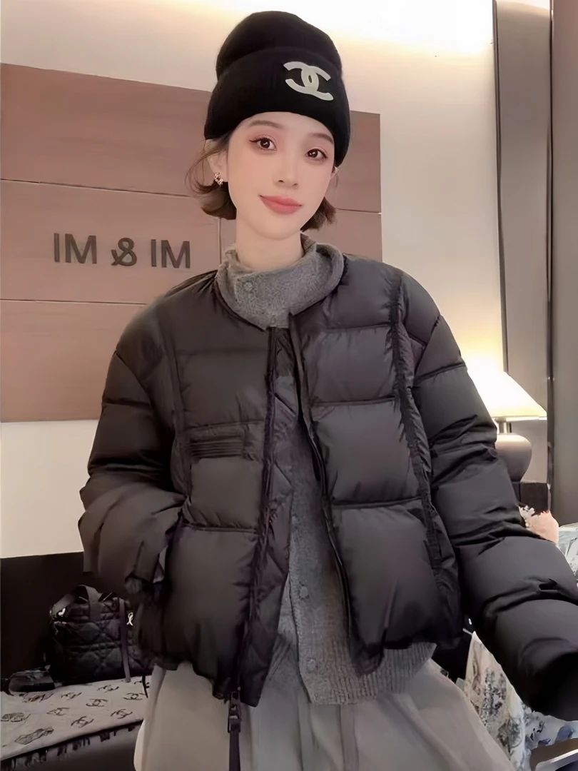 韩系小个子龟背式圆领羽绒服外套女2025冬季新款百搭显瘦减龄上衣