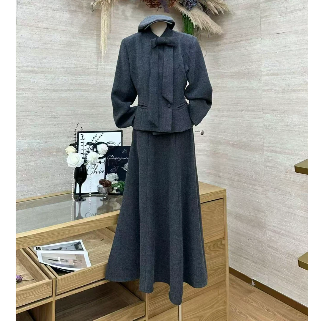 【雾灰雅韵】韩系高级感收腰修身显瘦气质套装-00573