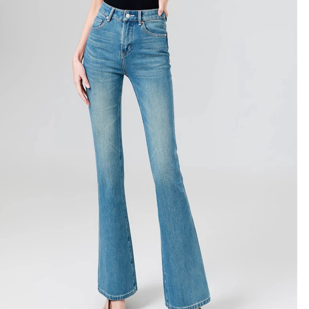 TT31【年】复古港风高腰微喇叭牛仔裤女四面弹提臀2025夏季新款