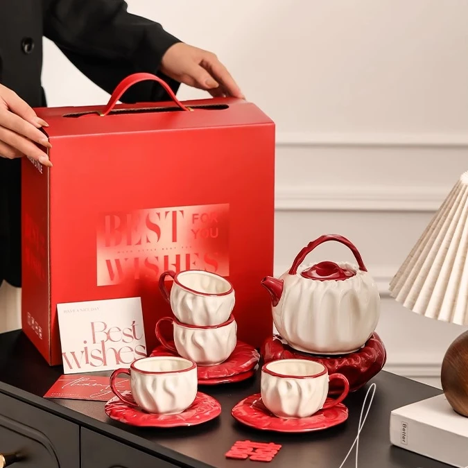 漫时光法式褶皱提梁茶具套装家用轻奢高级感茶杯乔迁新居新婚礼物