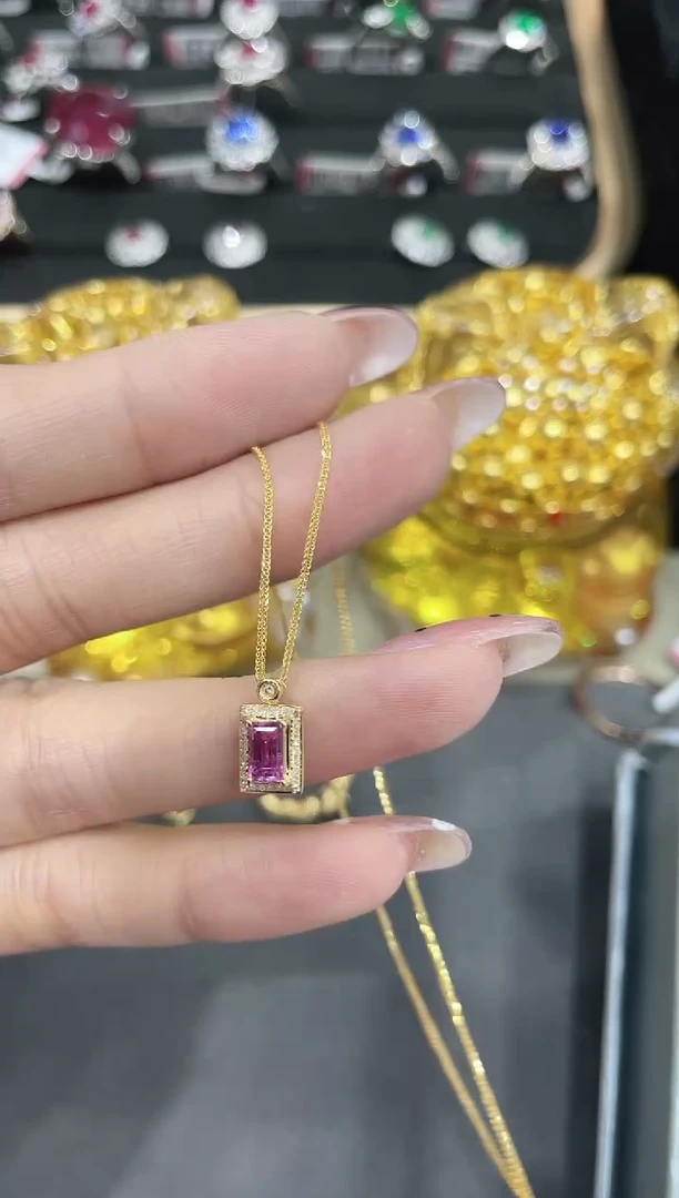 彩色蓝宝石项链18K金镶嵌项链