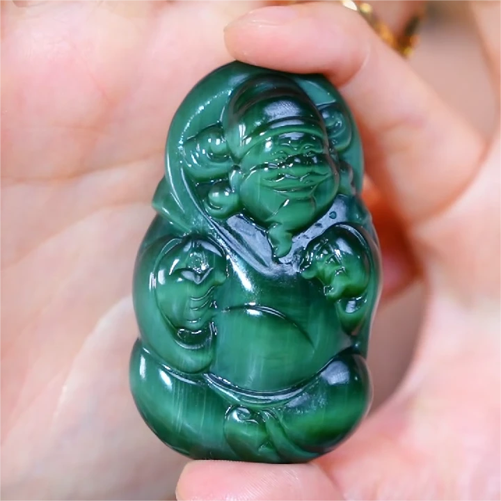 【芒心珠宝】天然和田玉60mm裸猫眼财神吊坠