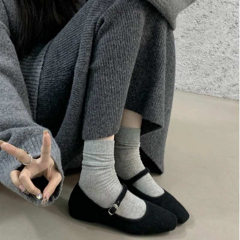 灰色加绒毛毛鞋2024秋冬新款晚晚风保暖玛丽珍单鞋女