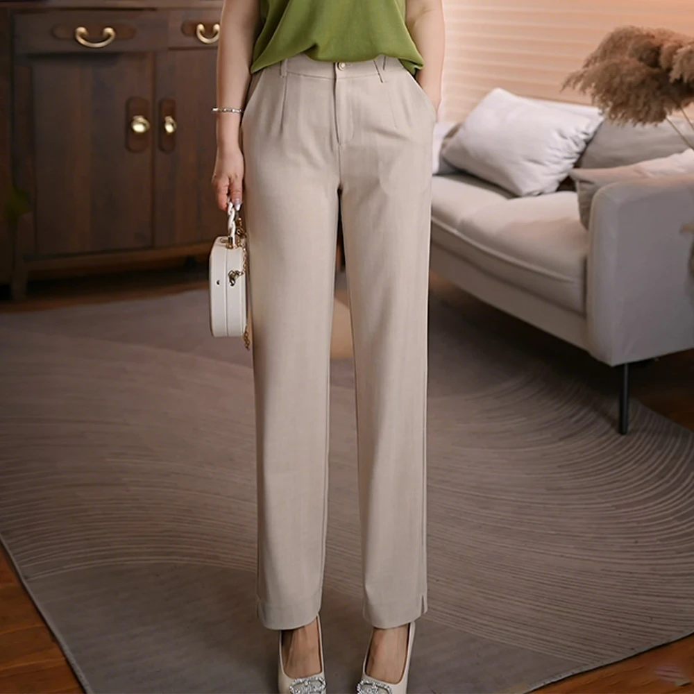 【夏季薄款】天丝亚麻法棍裤薄款高腰显瘦垂感直筒裤宽松时尚LY169M
