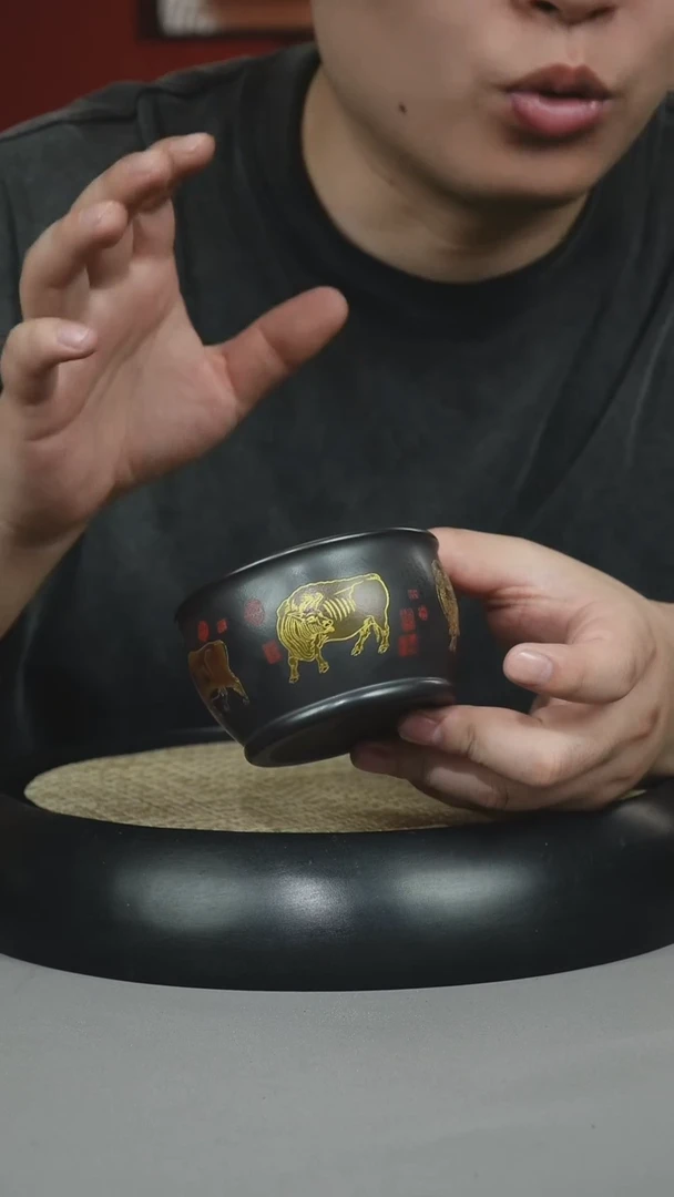 茶壶紫砂石黄 五牛杯