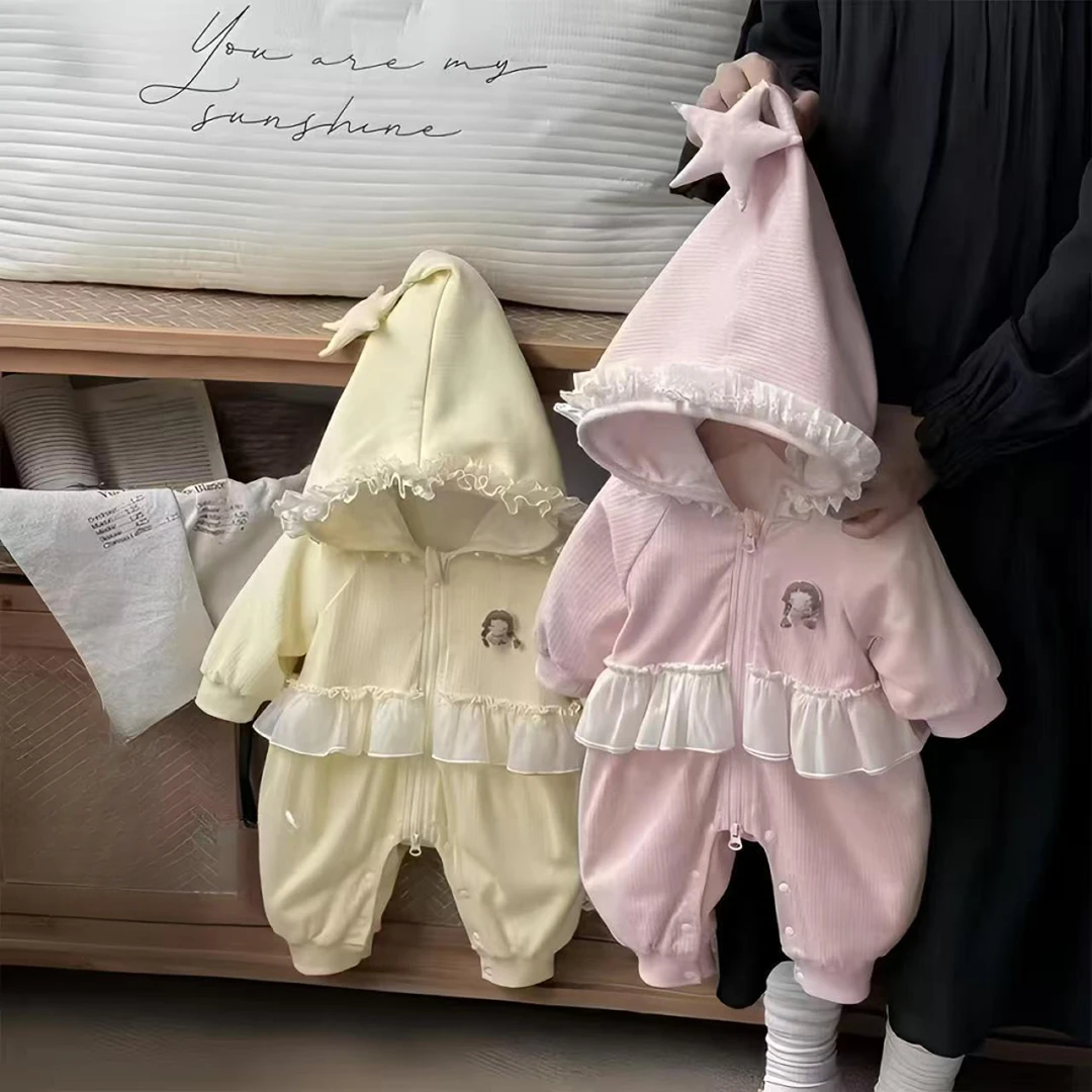春秋款来自星星的朋友女宝韩版拉链连帽洋气婴幼儿外出服哈衣爬服