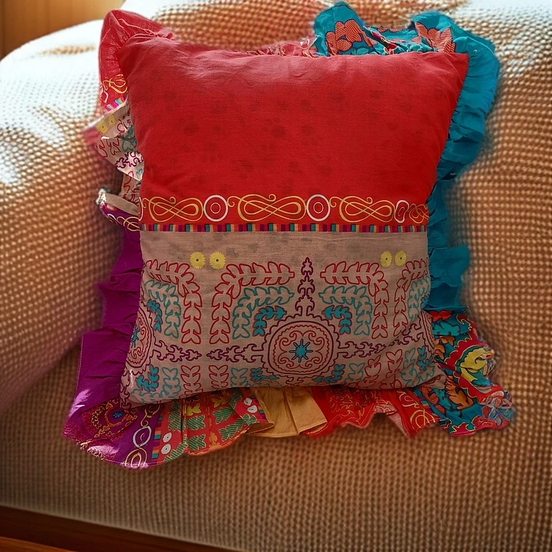 复古民族风靠枕绣片抱枕长方形靠垫枕靠刺绣枕套可拆洗家居装饰
