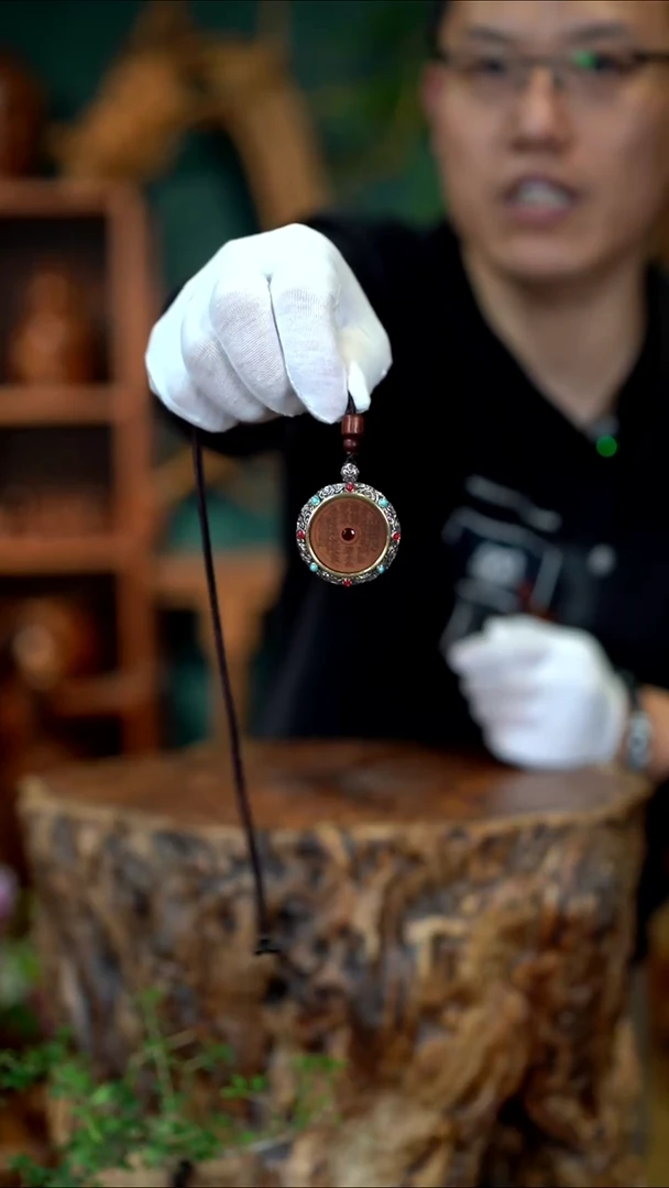 枣木雷击枣木镶银山鬼花钱