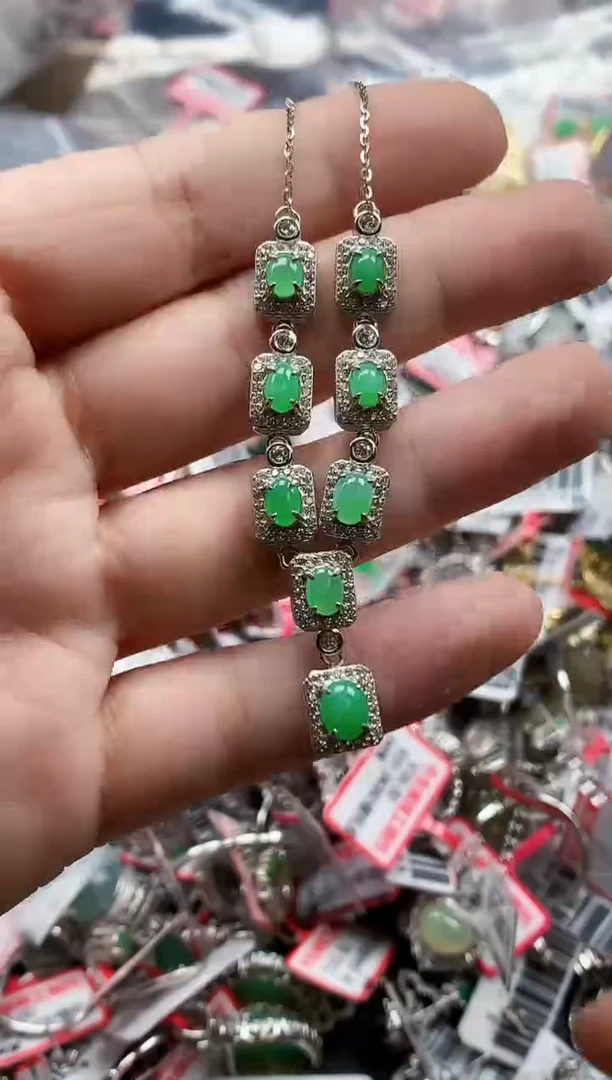 银S925镶嵌戒指翡翠天然A货缅甸翡翠