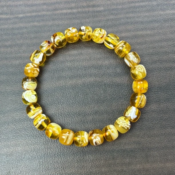 8➕俄料天然原矿蜜蜡金白拉丝老型手串女款时尚潮流精美女士古法