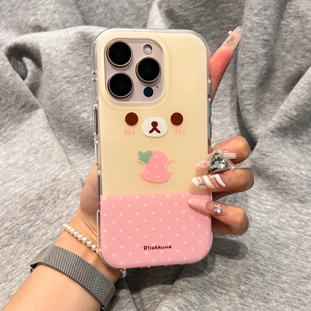 圆边卡通草莓轻松熊适用苹果16/15手机壳16promax可爱14/15promax