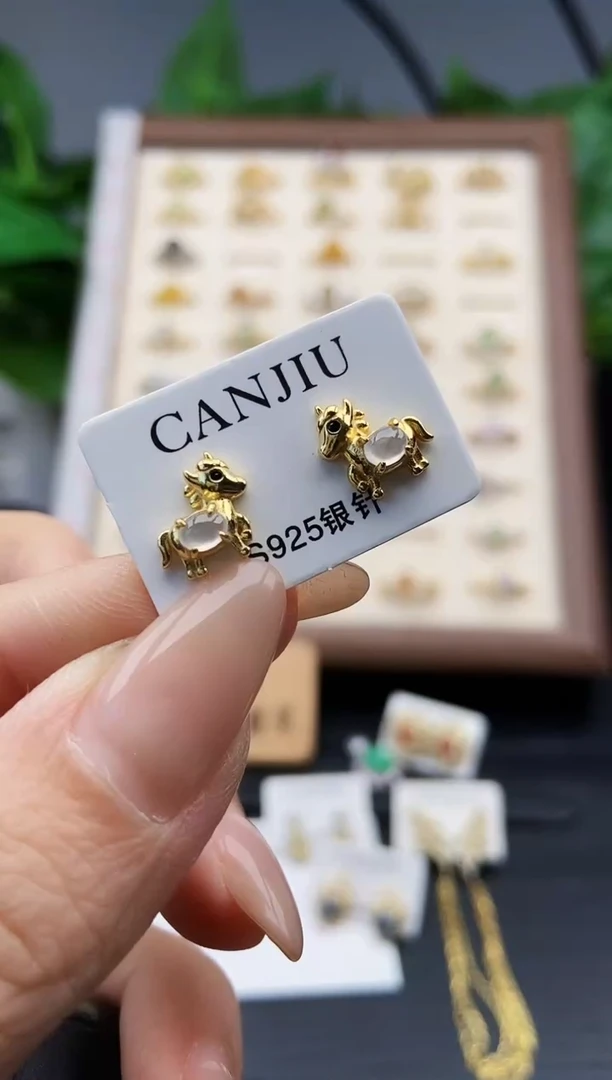 银S925镶嵌翡翠耳饰12