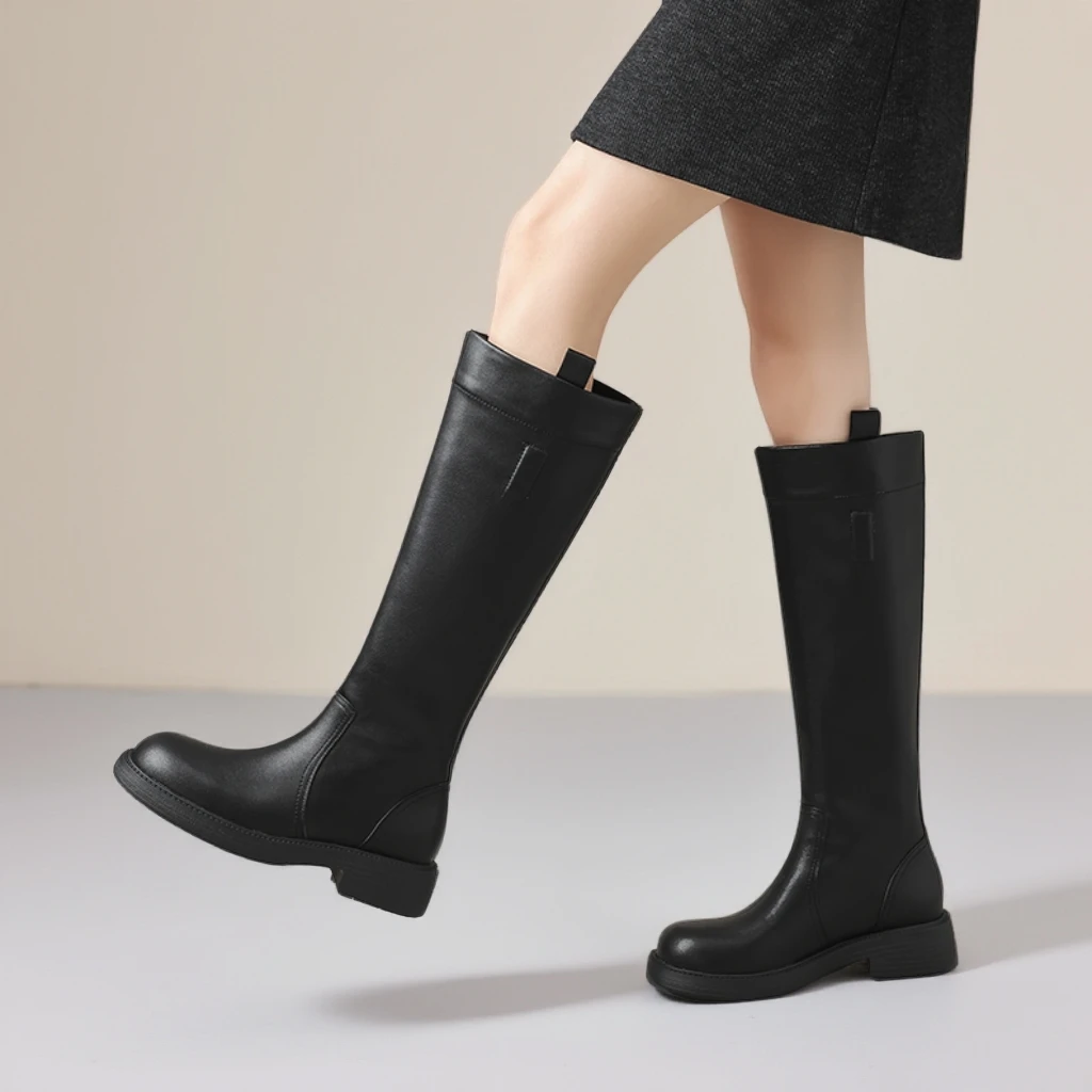 3.5CM胖妹妹大筒围圆头加绒秋冬高筒靴时装靴长筒巴黎字母靴子