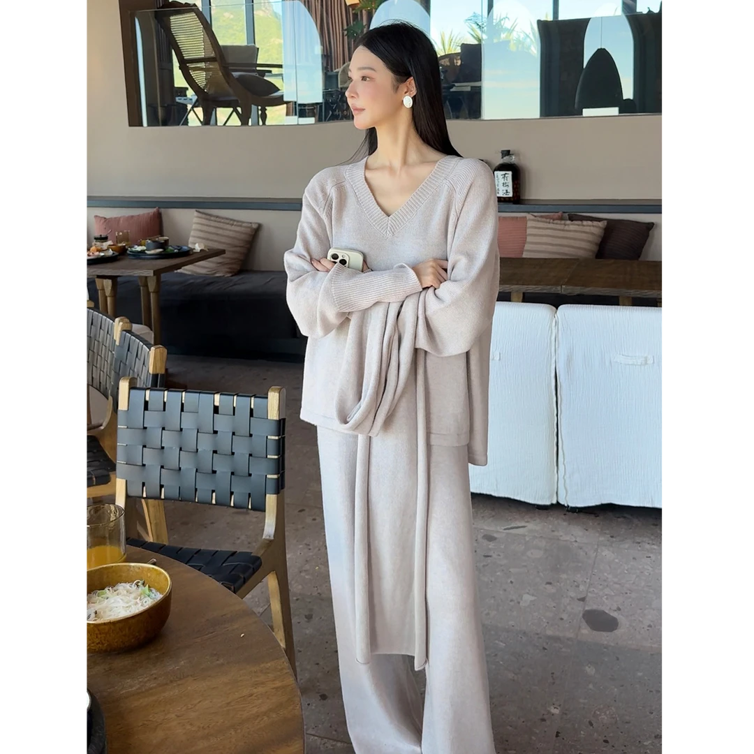 阿琳ALIN【清茗雅月】澳州美利奴羊毛套装女慵懒针织俩件套AL5FZZ19