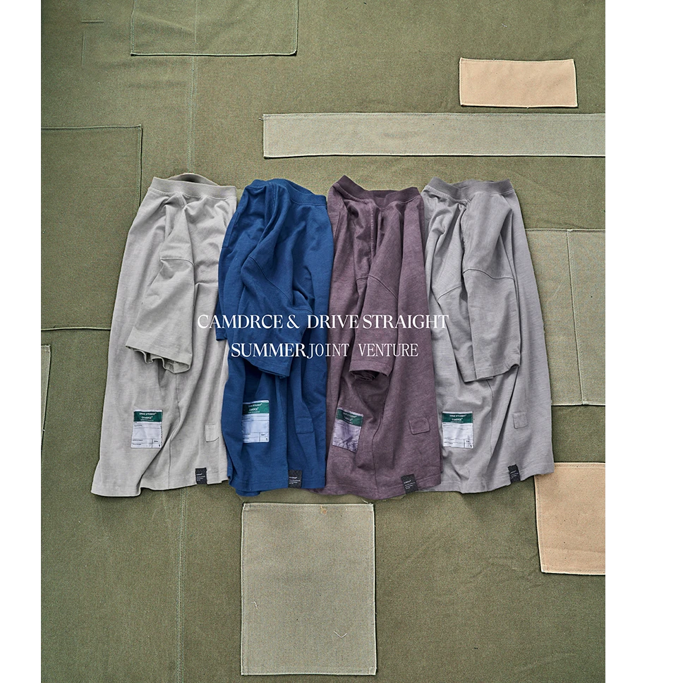 CAMDRCE & DRIVE STRAIGHT联名古法传统植物染竹节棉贴布宽松短袖