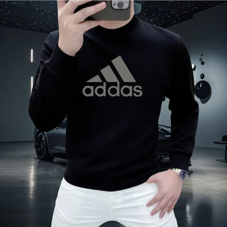 秋冬通勤长袖圆领卫衣男士潮牌休闲上衣美式重磅高品质纯色打底衫