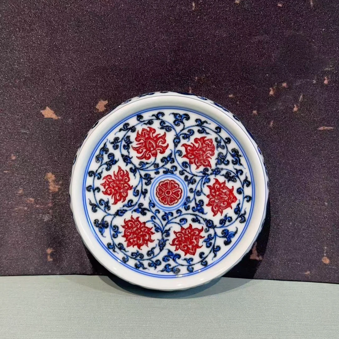 〖瑶瑶甄选〗永明尚玩釉里红缠枝莲盖置手绘DYM00173景德镇陶瓷茶器