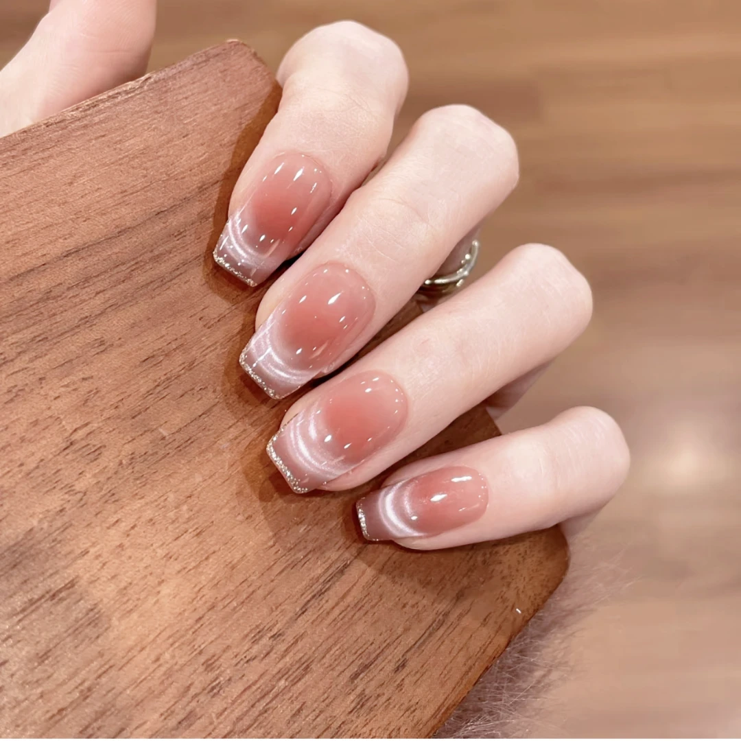 （微笑）气质腮红微笑法式猫眼纯手工穿戴美甲显白夏日穿戴甲可拆卸