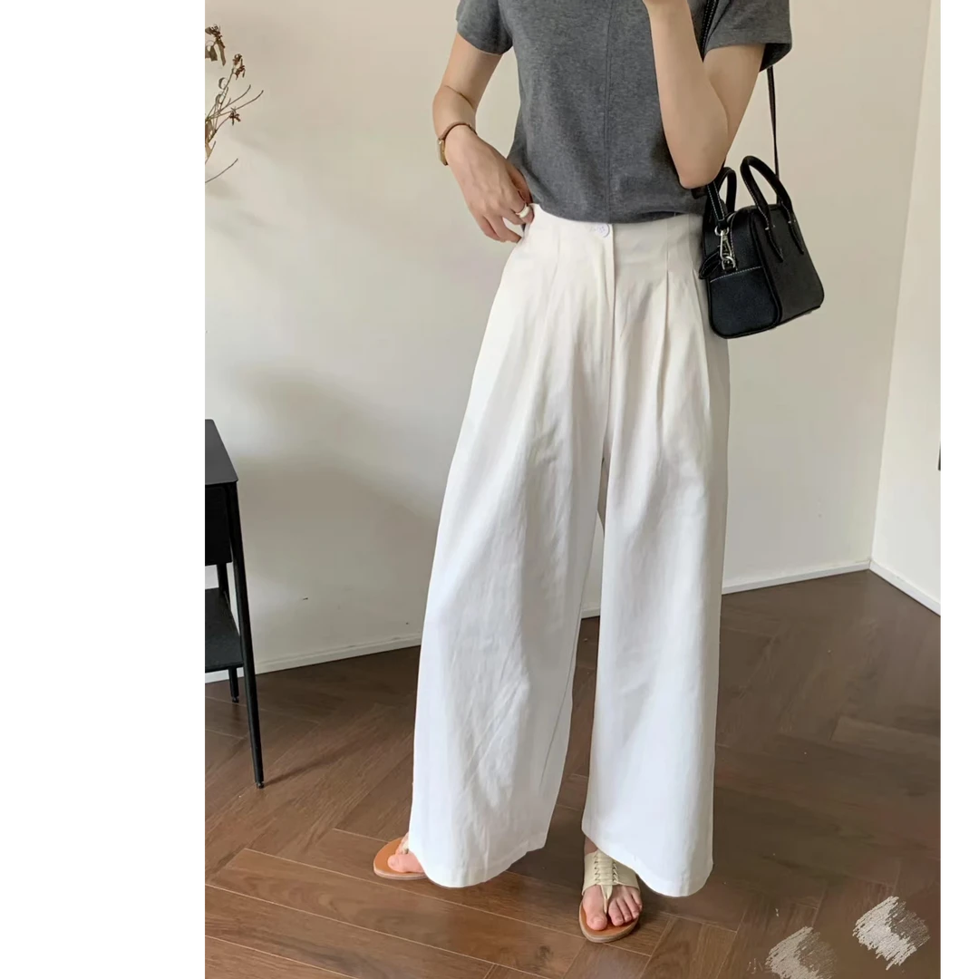 【纯棉】气质阔腿裤女2025春纯棉高腰百搭显瘦直筒裤休闲长裤子女
