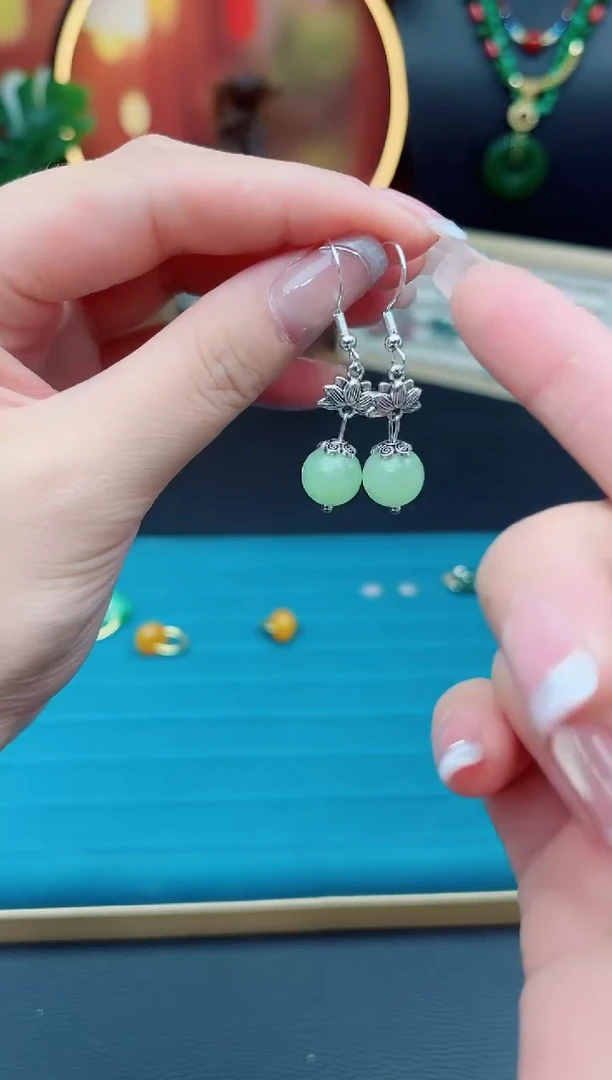 东陵石银S925镶嵌耳饰b56