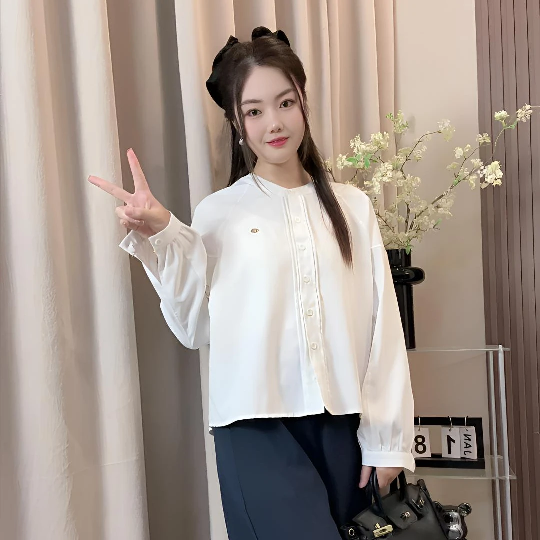 2025秋季新款韩国东大门宽松遮肚子藏肉显瘦减龄长袖气质衬衫女装