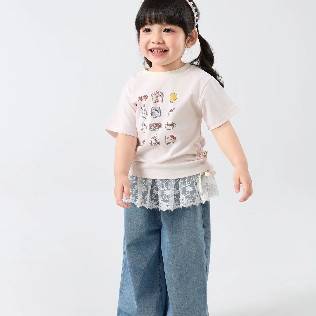 夏季新款女宝休闲女孩针织透气圆领薄款印花短袖宽松t恤女童儿童