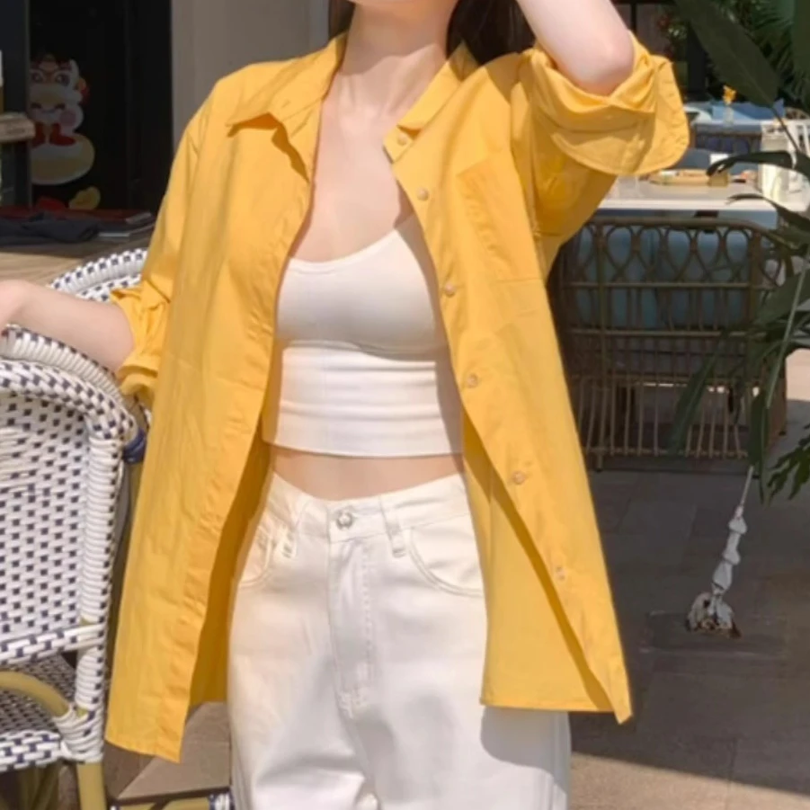 黄色宽松防晒衬衫上衣2025年春季新款衬衣法式高级感小衫女