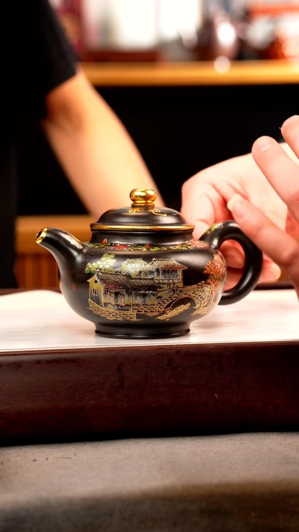 茶壶紫砂石黄 掇只 忆江南珐琅彩