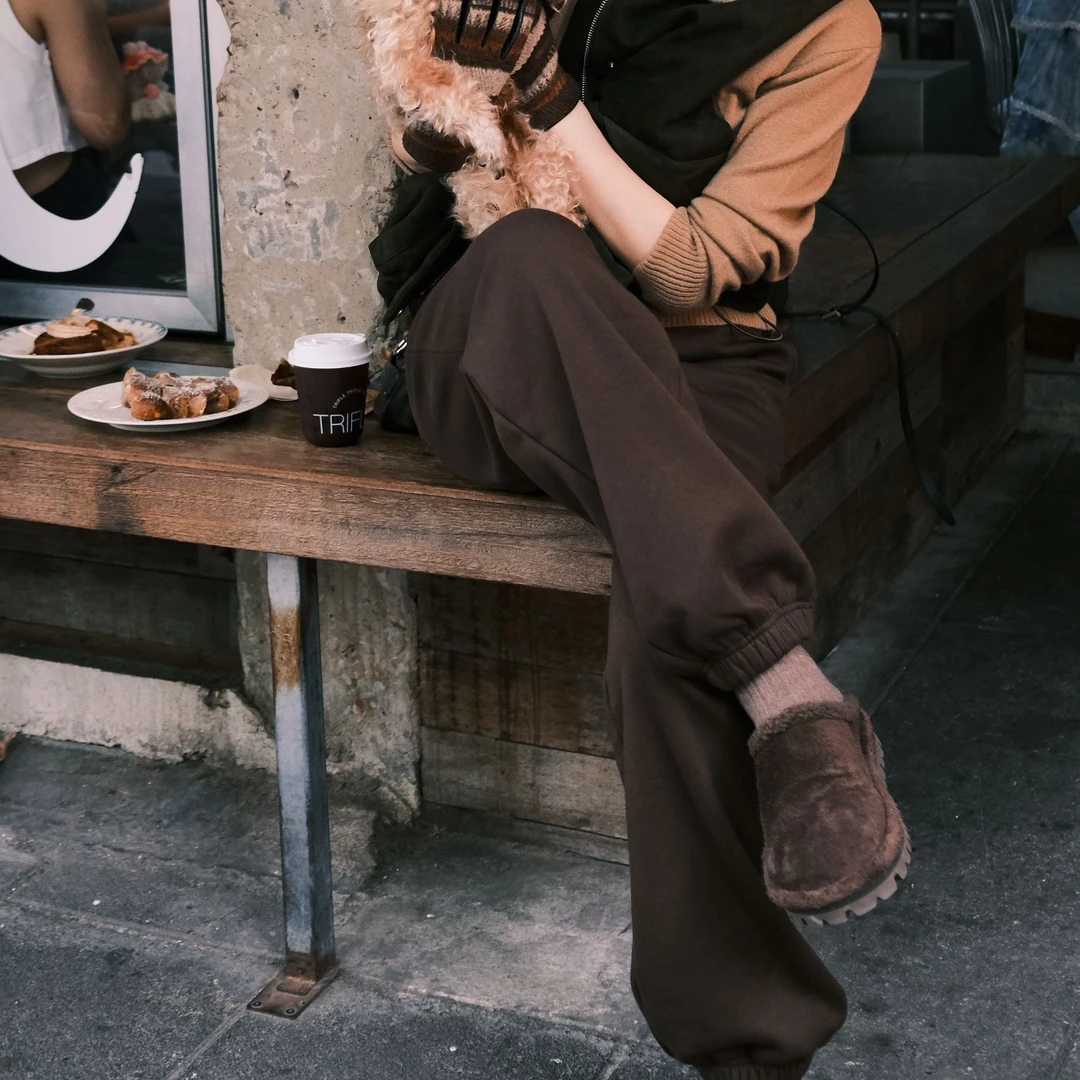 KOKO WANG【暖绒】秋冬立体裁剪舒适加厚束脚休闲卫裤 X0685J06K41